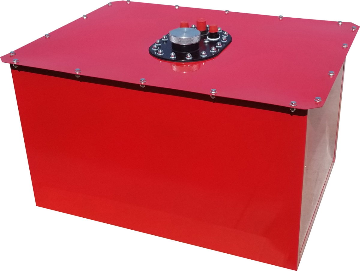1322C 26 x 18 x 18 in. Tall Circle Track Fuel Cell & Can with 8AN Male Outlet & Vent, Red - 32 gal