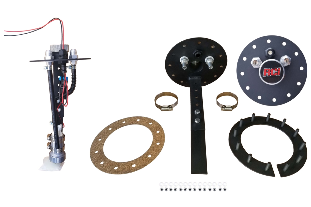 12 Bolt 8AN Fitting Universal Fuel Pump In-Tank Mount, Black Anodize