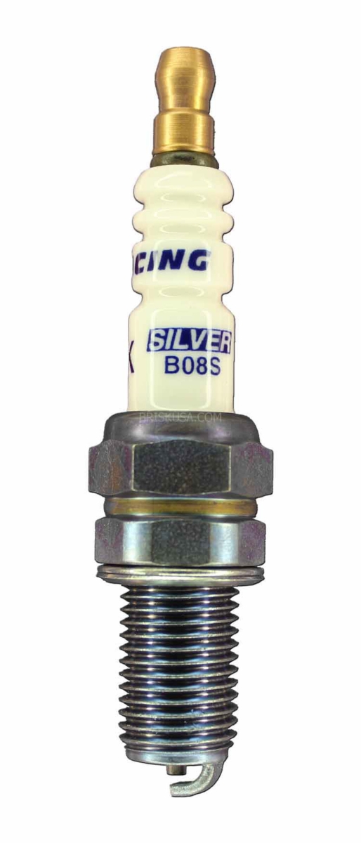 BSKB08S Silver Racing Spark Plug with Gasket Seat, 10 mm Thread - 19 mm Reach