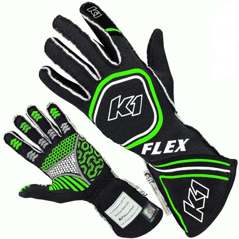 FIA & SFI-5 Flex Glove, Black & Fluorescent Green - Large