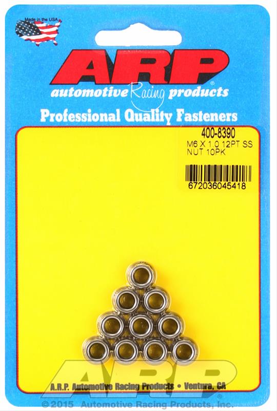 6mm x 1.00 12 Point Stainless Steel Nuts - Pack of 10