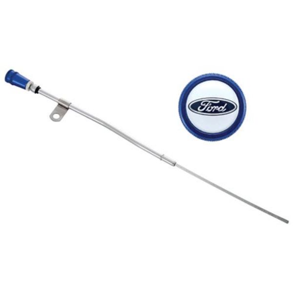 FRD302-400 Engine Oil Dipstick Assembly, Chrome & Blue