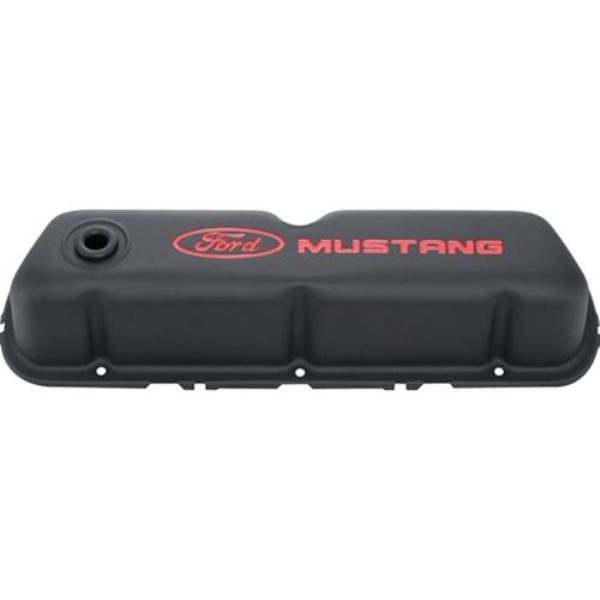 Steel Valve Cover Set with Mustang Logo - Black