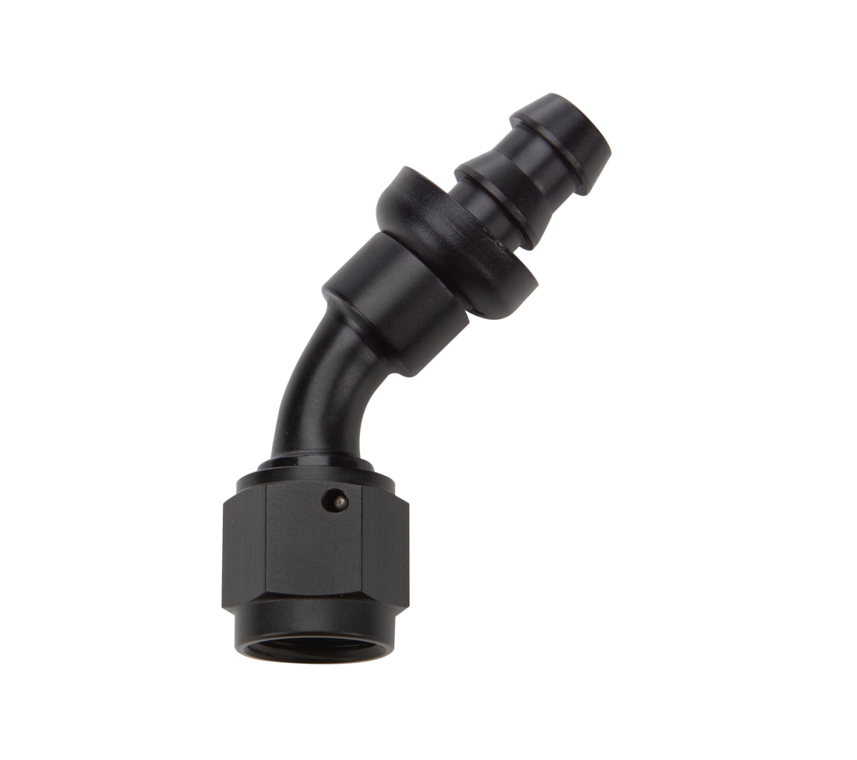 ALL49432 -6AN 45 deg Elbow Pushlock Hose End, Black Anodized