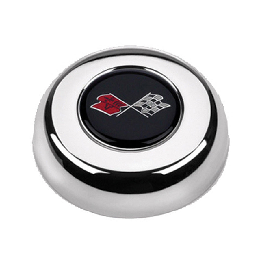 Grant GRT5632 Steel Chrome Horn Button Corvette Flags Logo - Black & Red - Silver
