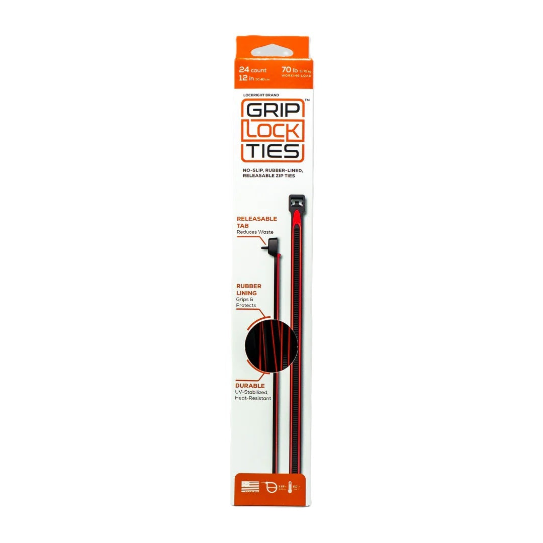 GLTG12-BKRD-X48 12 in. Long Red Rubber Lined Zip Cable Ties, Black - Pack of 48