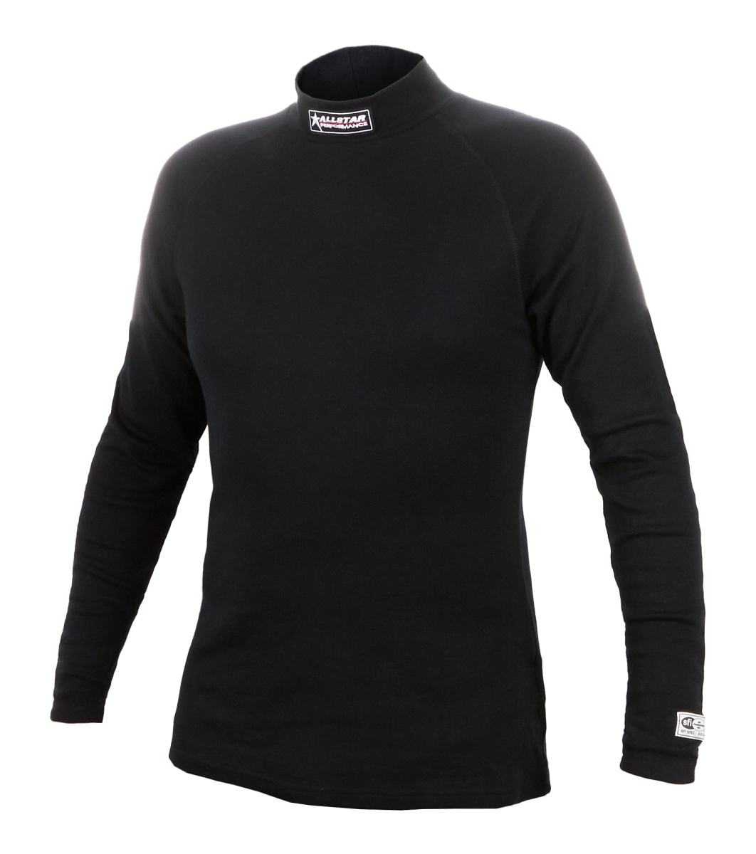 ALL926112 SFI 3.3 Fire-Resistant Underwear High Collar Long Sleeve Shirt, Black - Medium