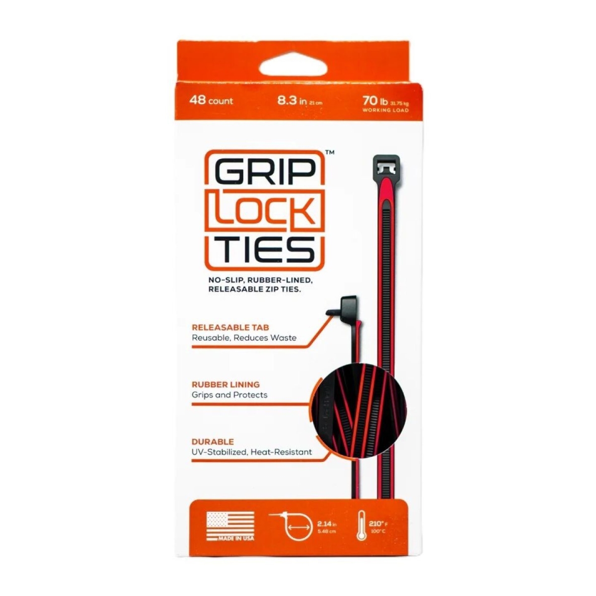 GLTG8-BKRD-X48 8 in. Long Rubber Lined Zip Cable Ties, Red & Black - Pack of 48