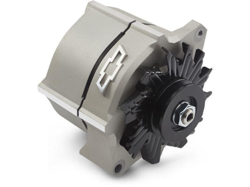 PFM141-149 100A 12V Chevy 1-Wire Aluminum Case Alternator Raised Bowtie Emblem Cast Gray Crinkle