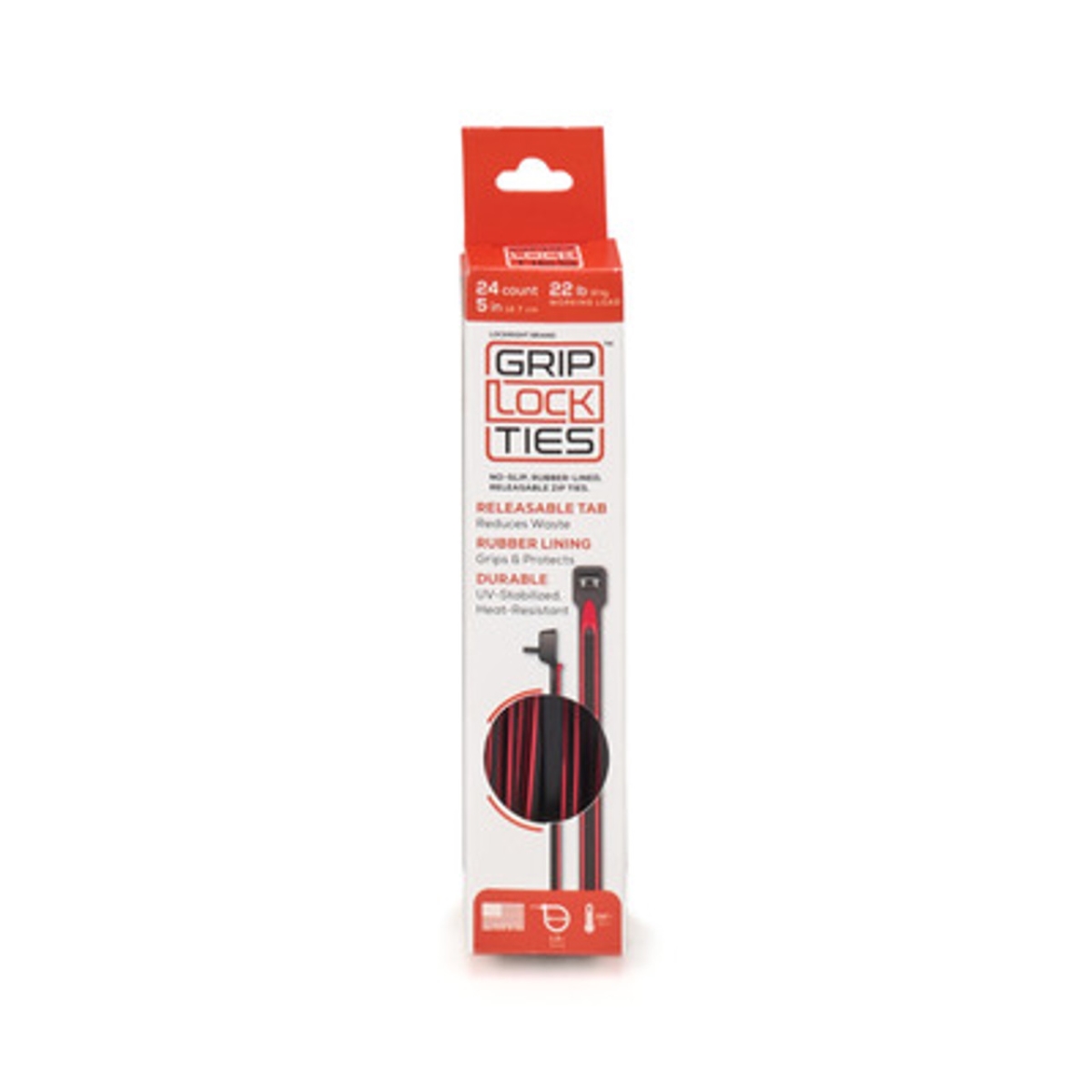 GLTG5-BKRD-X24 5 in. Long Rubber Lined Zip Cable Ties, Red & Black - Pack of 24
