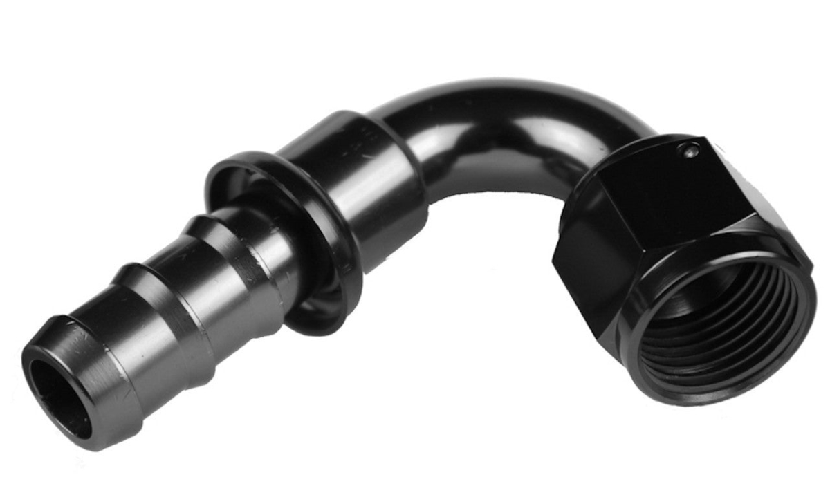 RHP2120-04-2 4AN 120 Deg Push Lock Hose End, Black