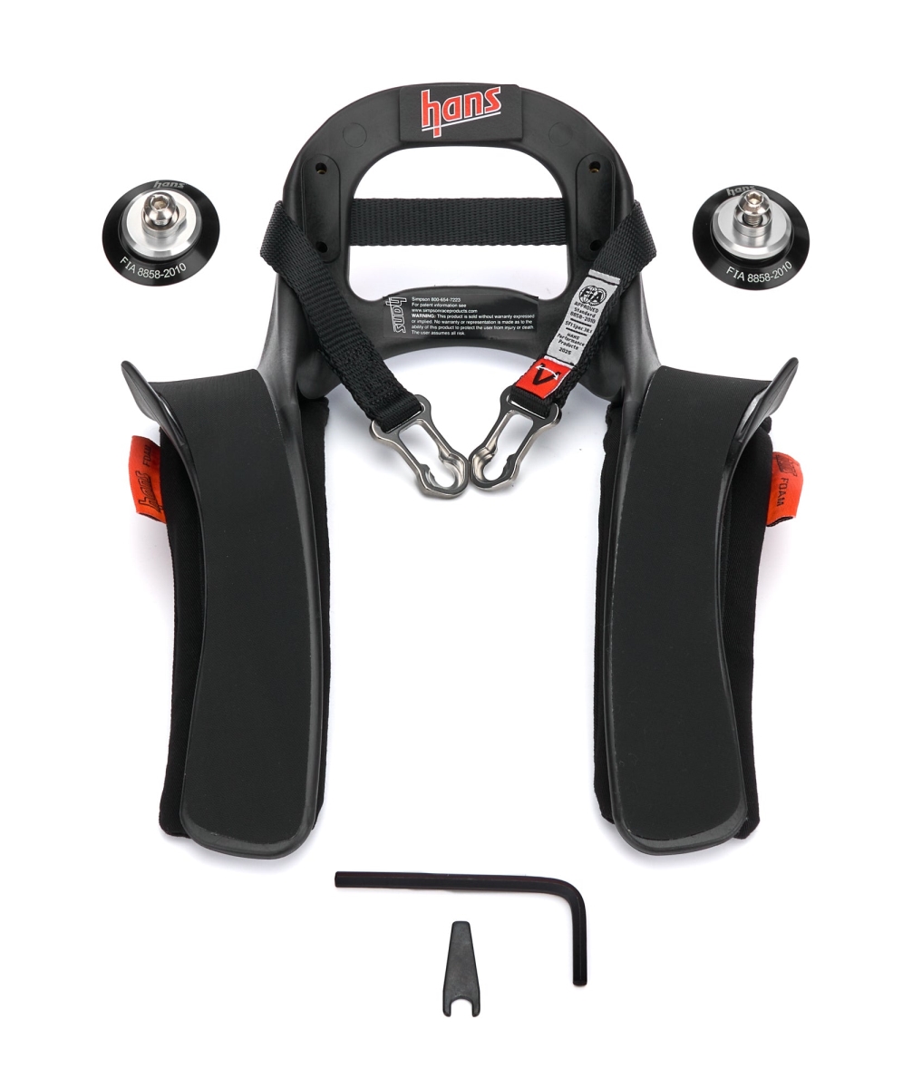 HANDK16217311SFI Plastic  III Youth Head & Neck Support with Sliding Post Tether & Helmet Anchor, Black