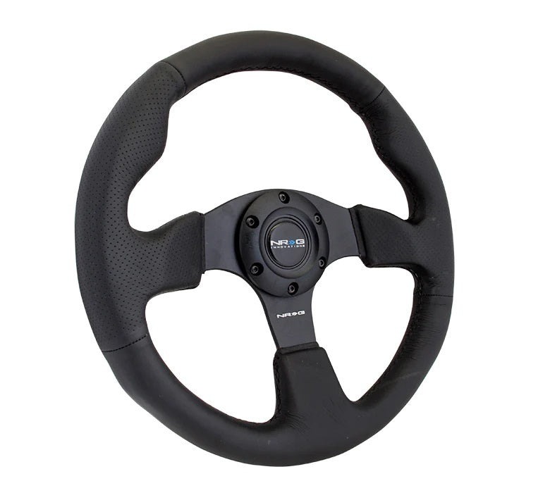 NRGRST-012R Flat Bottom Leather Steering Wheel, Black Anodized - 320 mm