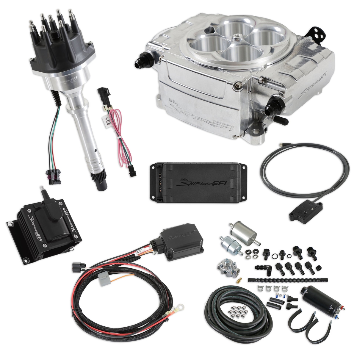 HLY550-510-BPK-SBC Sniper 2 EFI Bundle Kit with Hyper Spark Ignition System for Chevrolet Engines, Polished Finish