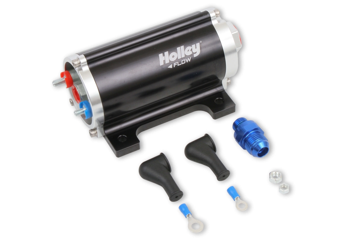 HLY12-170 Inline Electric Fuel Pump - Billet Aluminum, 100 GPH Flow Rate, Black Anodized