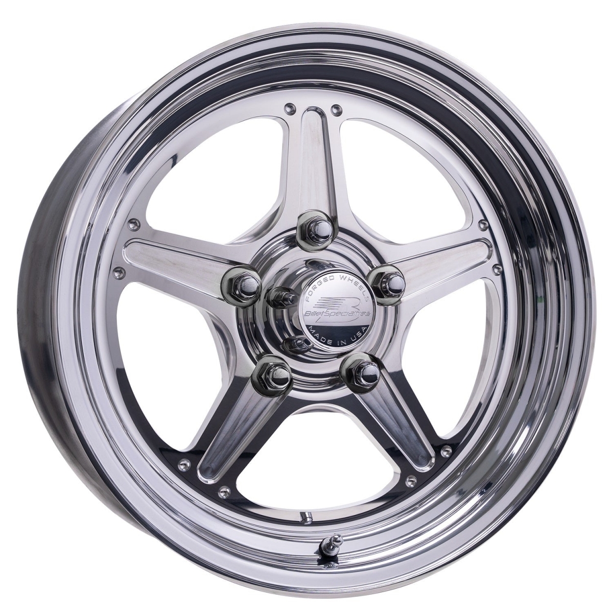 BSPRS23535F6117 15 x 3.5 in. Street Lite Wheel - 1.75 in. Backspacing - 5 x 4.75 in. Bolt Circle Wheel, Polished & Machined Center