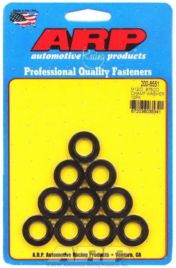 200-8551 Chamfered Washers, Black Oxide - 12 mm ID - 0.875 in. OD - Pack of 10