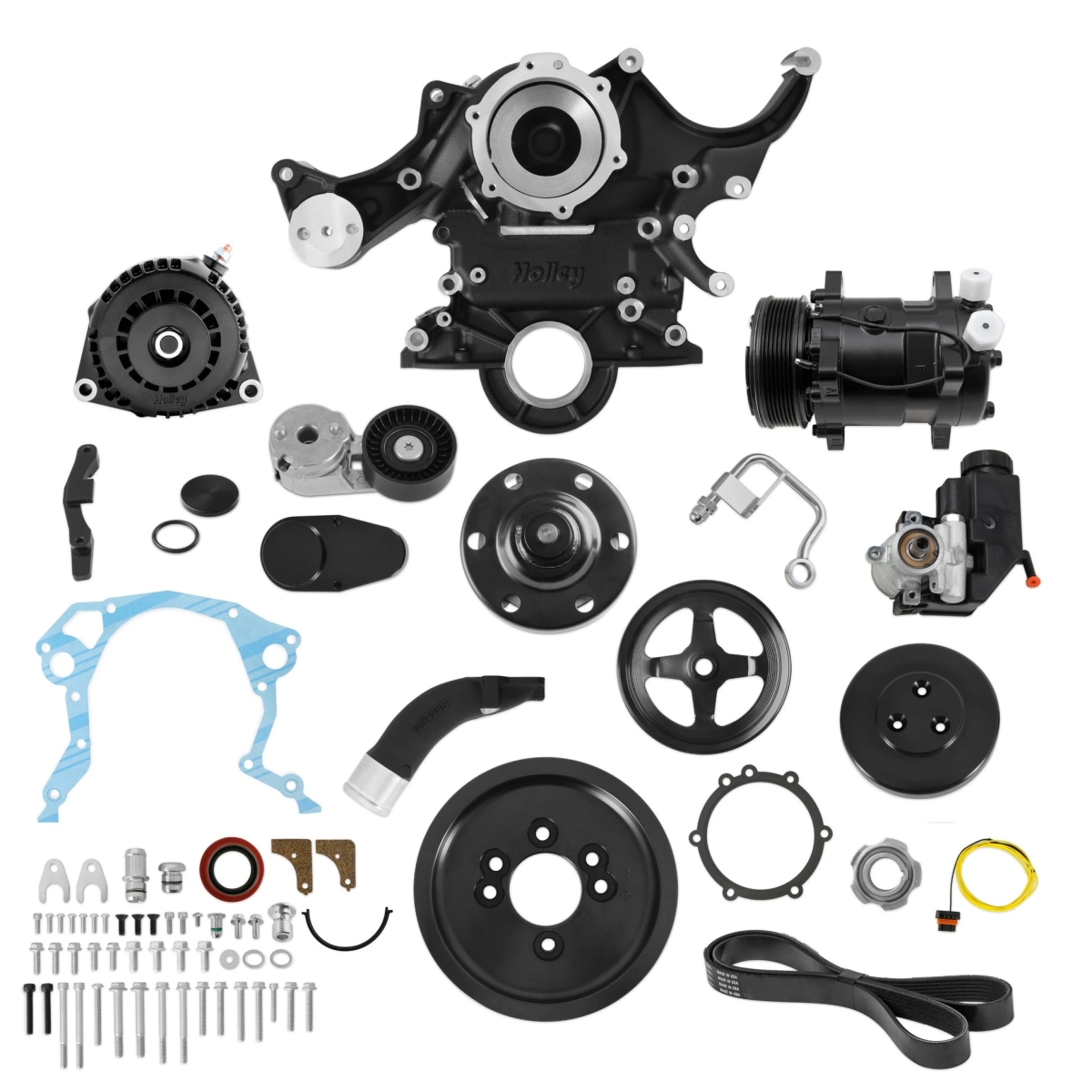 HLY20-370BK Accessory Drive System for Ford Small Block Ford Mid-Mount Applications, Black