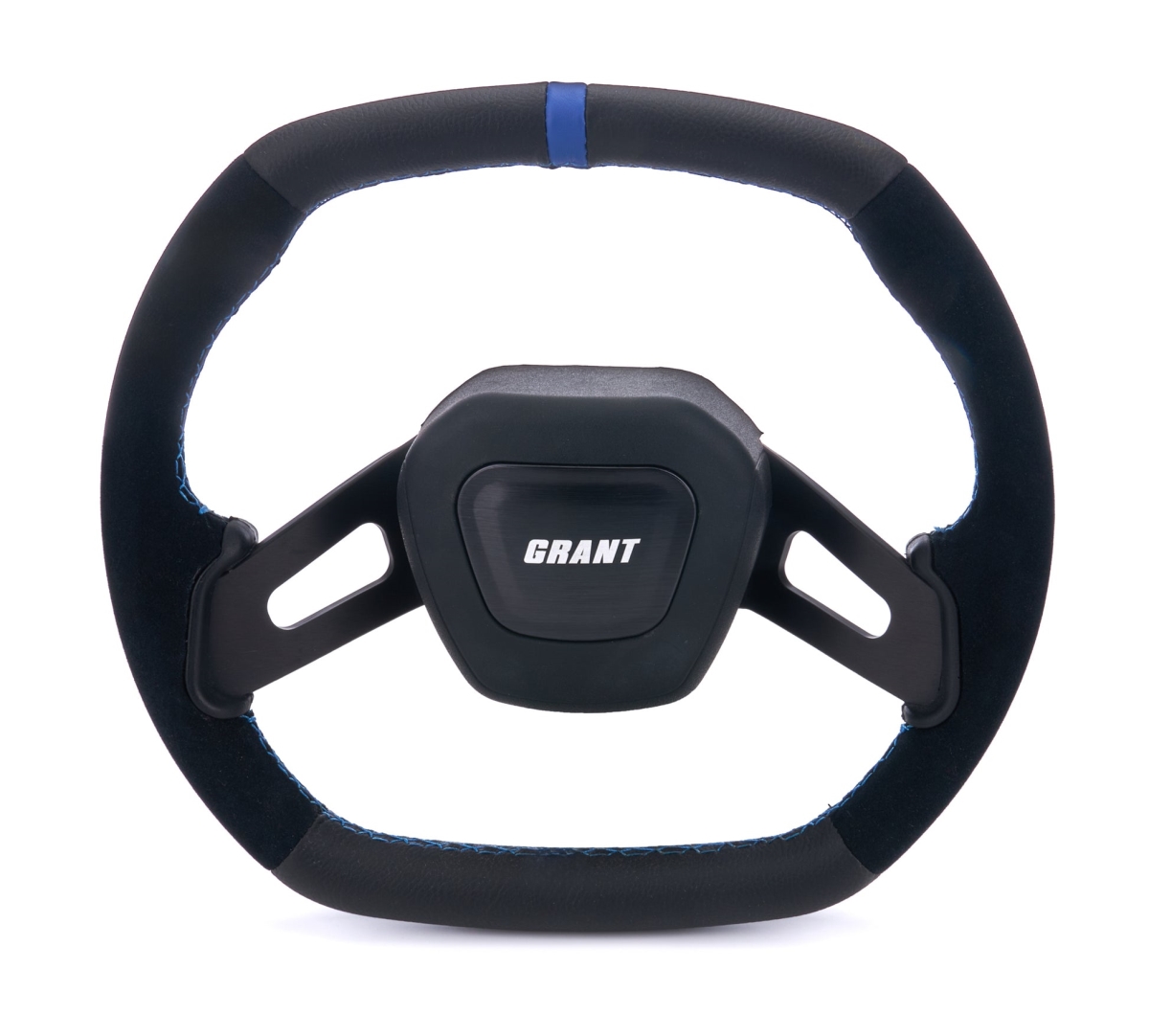 Grant GRT682 C8 Performance Steering Wheel with Blue Center Stripe Steering Wheel, Black Anodized