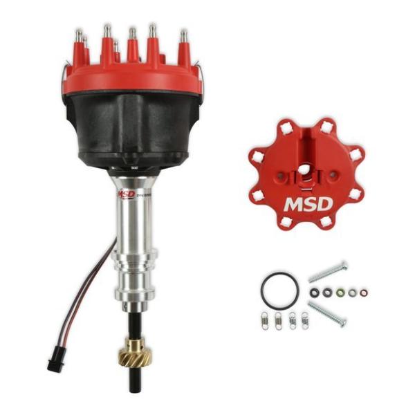 MSD Ignition MSD85827 Billet Distributor for SBF 302 with Bronze Gear, Red