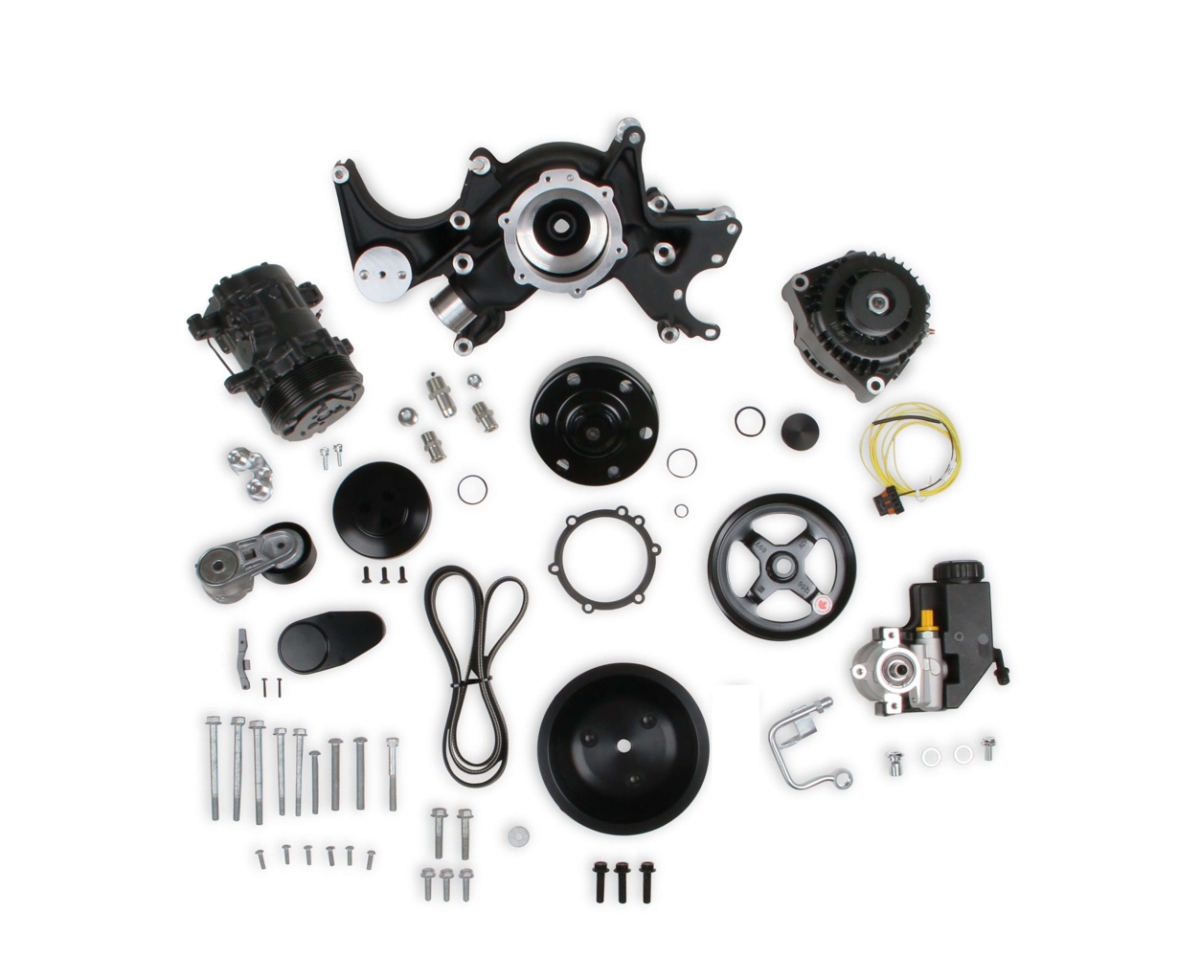 HLY20-240BK Mid-Mount Configuration Accessory Drive System for Small Block Chevy Engines, Black Anodized