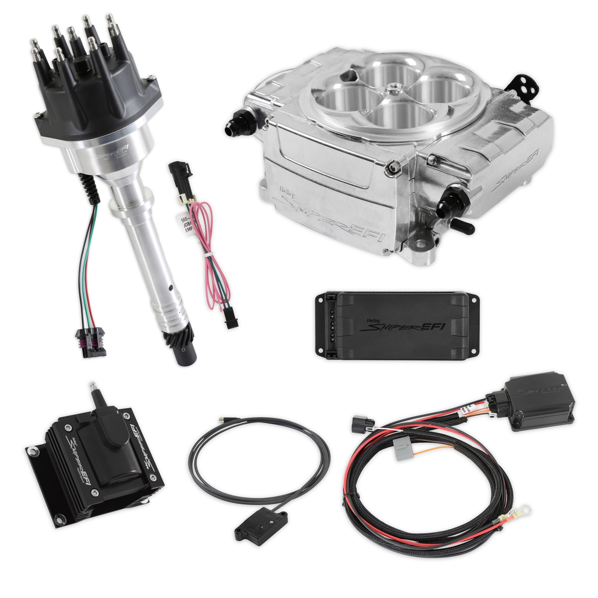 HLY550-510-BPX-SBC Sniper 2 EFI Bundle Kit for Small Block Chevy Engines, Silver Polished