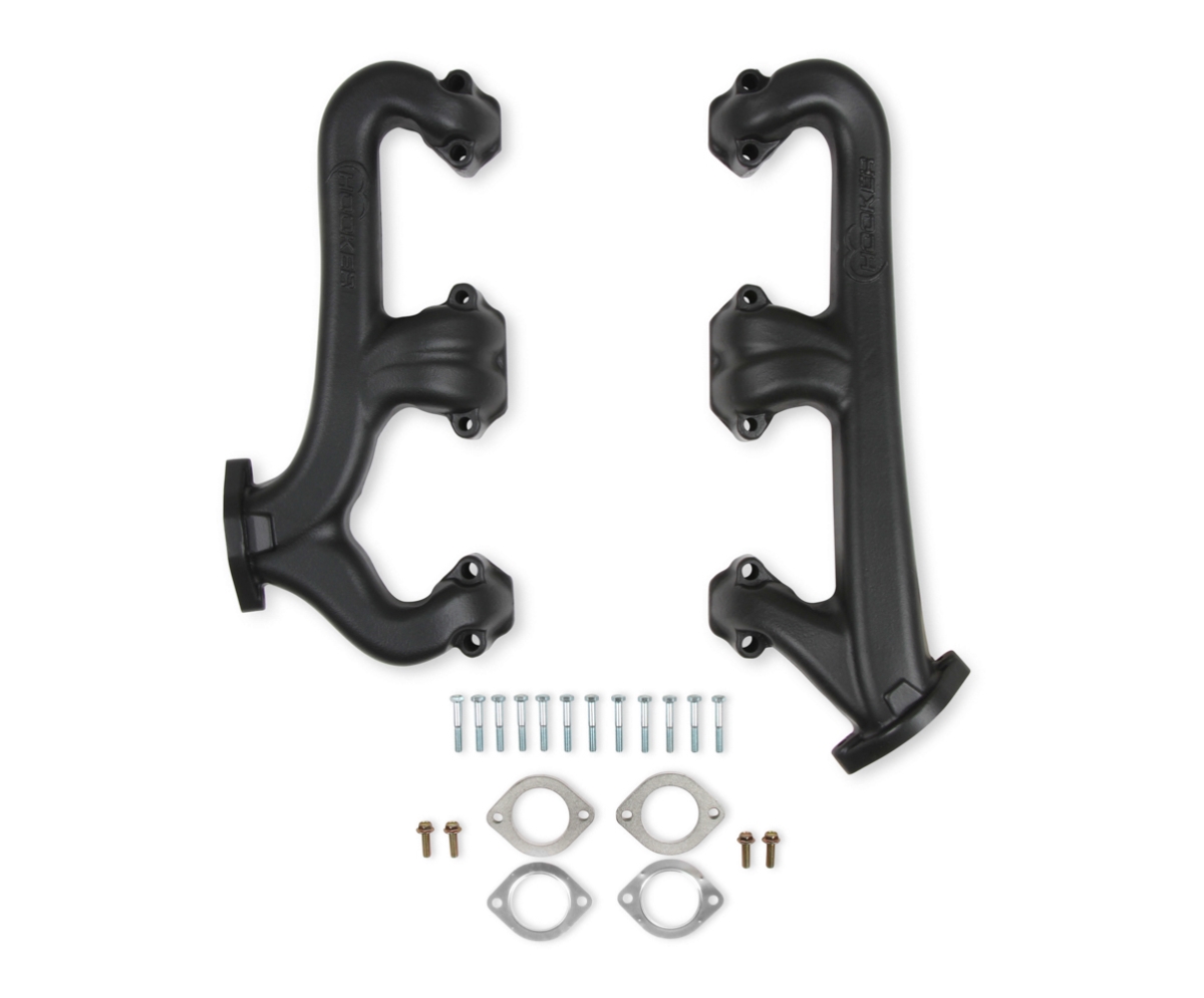 Hooker HKR8527-3HKR 2.5 in. Dia. Cast Iron Exhaust Manifold Set for Small Block Chevy - Black Ceramic - Pack of 2