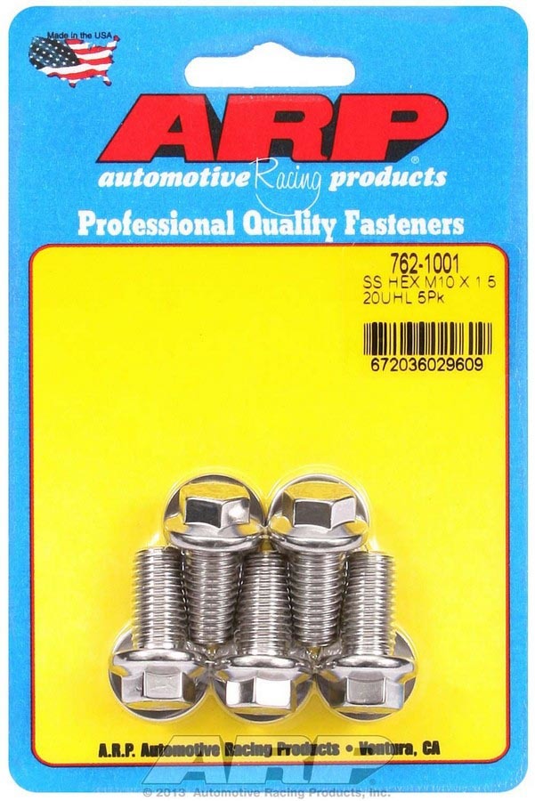 762-1001 10 mm x 1.5 in. x 20 mm 6 Point Stainless Steel Bolt Kit - Polished - Set of 5