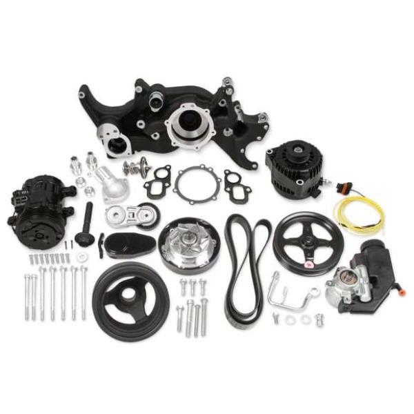 HLY20-205BK 6-Rib Complete Mid-Mount Drive System Serpentine Black Pulley Kit for GM GenV LT-Series Kit