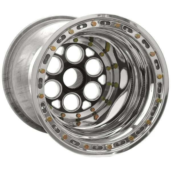 WEL735B-51858BC-6 15 x 18 in. 42 Spline 8 in. Back Space Wheel with Black Cover & Polished Lip - Black Anodized & Machined Center