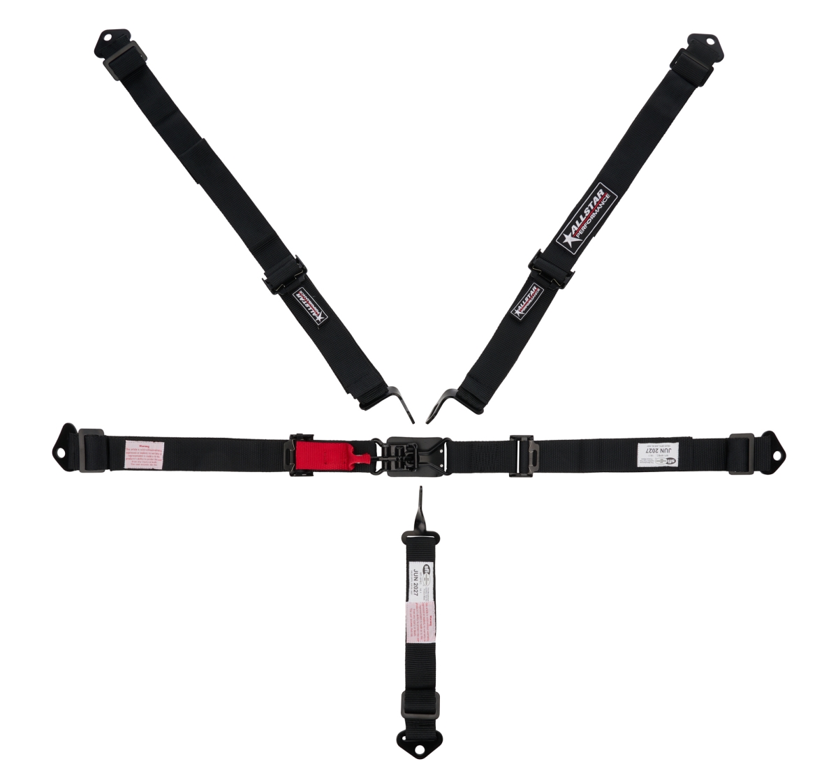 ALL951121 2 in. Belts SFI 16.1 Pull Down Adjust Bolt In Individual 5 Point Latch & Link Black Harness Kit