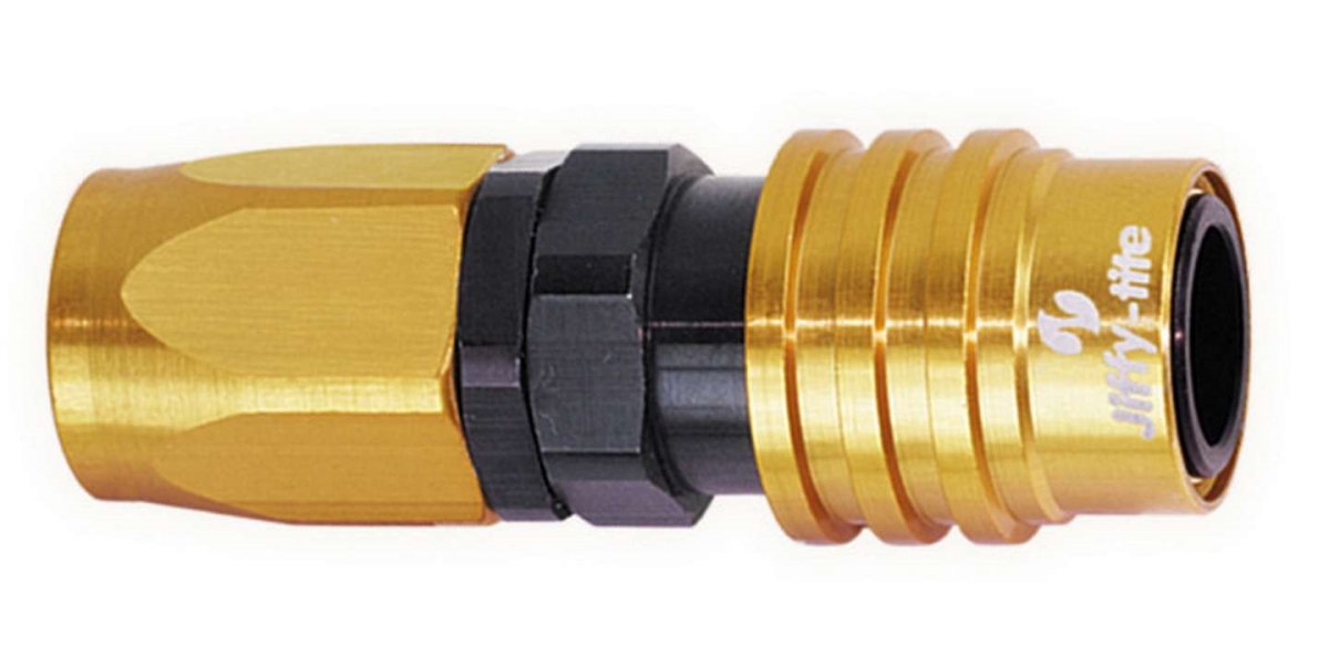 31606 Quick Release 6 AN Straight Hose End Valved, Gold & Black