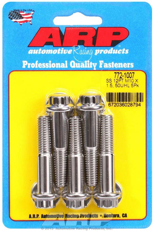 772-1007 10 x 1.5 x 50 mm 12-Point Stainless Steel Bolt Kit - Pack of 5