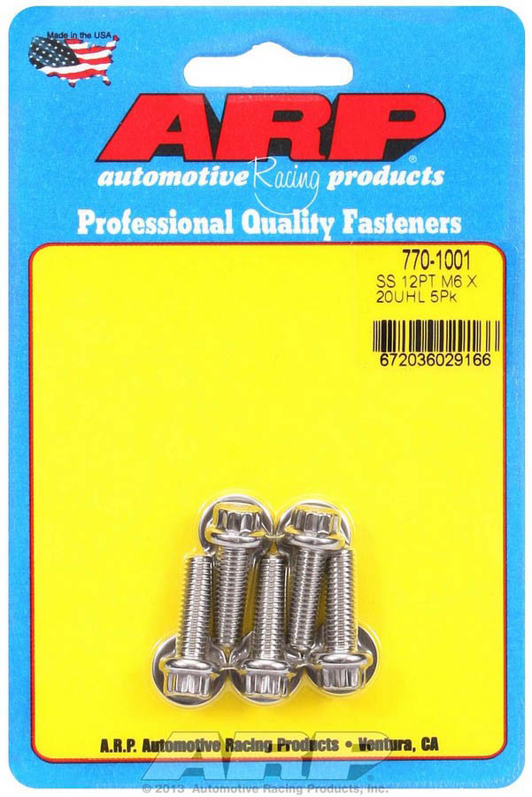 770-1001 6 x 1 x 20 mm 12-Point Stainless Steel Bolt Kit - Pack of 5
