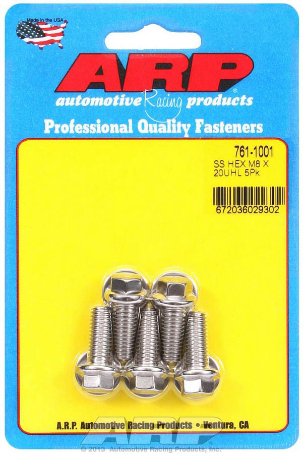 761-1001 8 x 1.25 x 20 mm 6-Point Stainless Steel Bolt Kit - Pack of 5