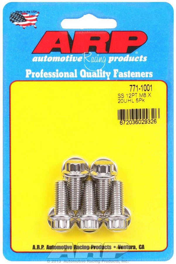 771-1001 8 x 1.25 x 20 mm 12-Point Stainless Steel Bolt Kit - Pack of 5