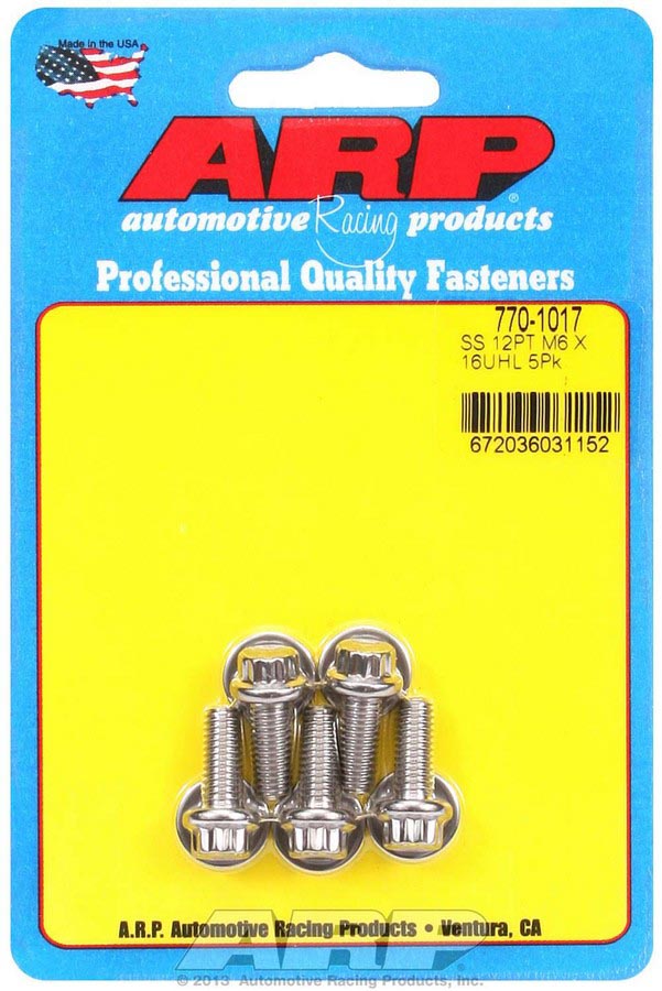 770-1017 6 x 1 x 16 mm 12-Point Stainless Steel Bolt Kit - Pack of 5