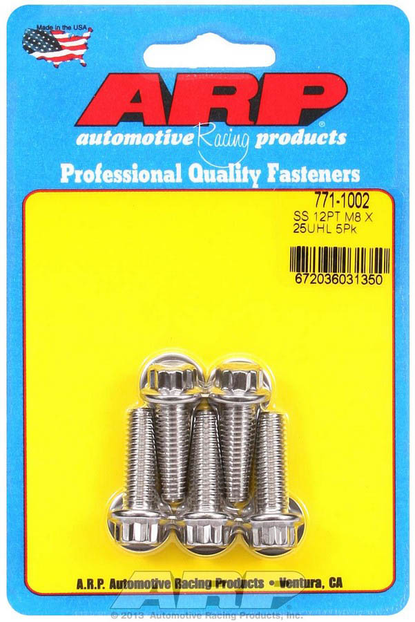 771-1002 8 x 1.25 x 25 mm 12-Point Stainless Steel Bolt Kit - Pack of 5