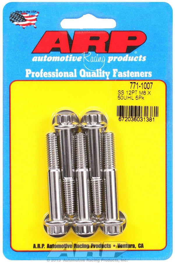 771-1007 8 x 1.25 x 50 mm 12-Point Stainless Steel Bolt Kit - Pack of 5
