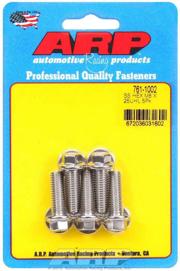 761-1002 8 x 1.25 x 25 mm 6-Point Stainless Steel Bolt Kit - Pack of 5