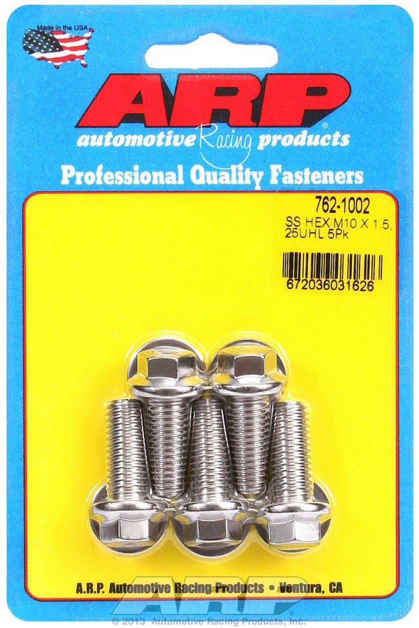 762-1002 10 x 1.5 x 25 mm 6-Point Stainless Steel Bolt Kit - Pack of 5