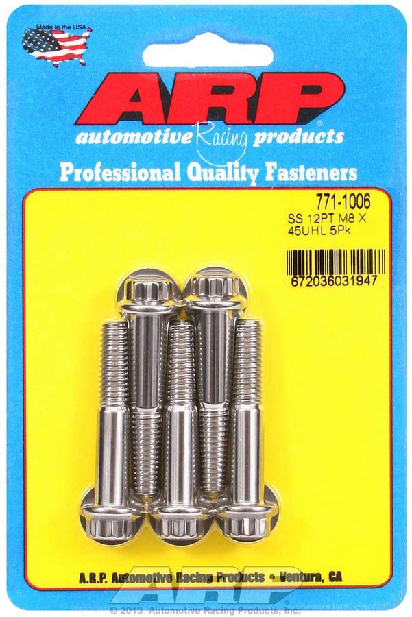 771-1006 8 x 1.25 x 45 mm 12-Point Stainless Steel Bolt Kit - Pack of 5