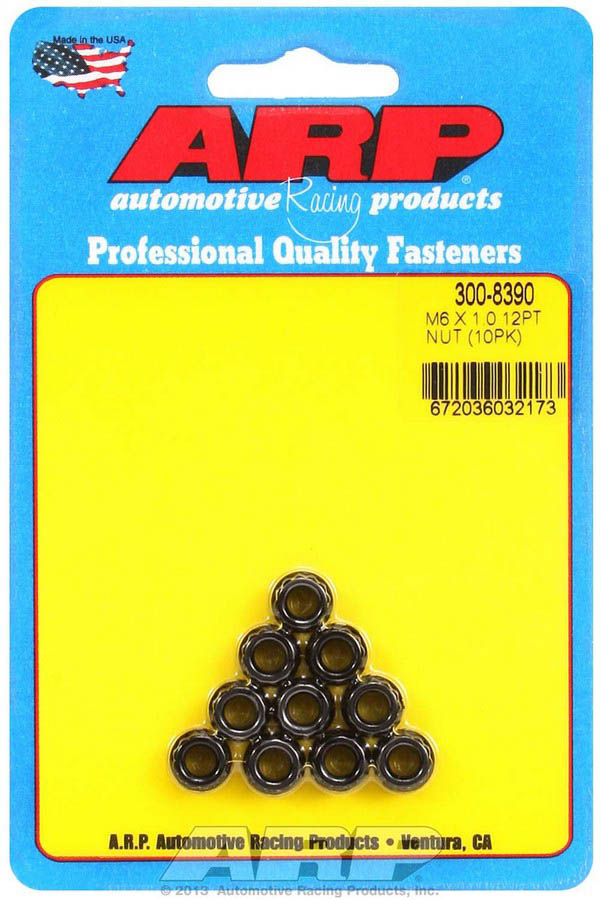 300-8390 6 x 1 mm 12-Point Black Oxide Steel Nuts - Pack of 10