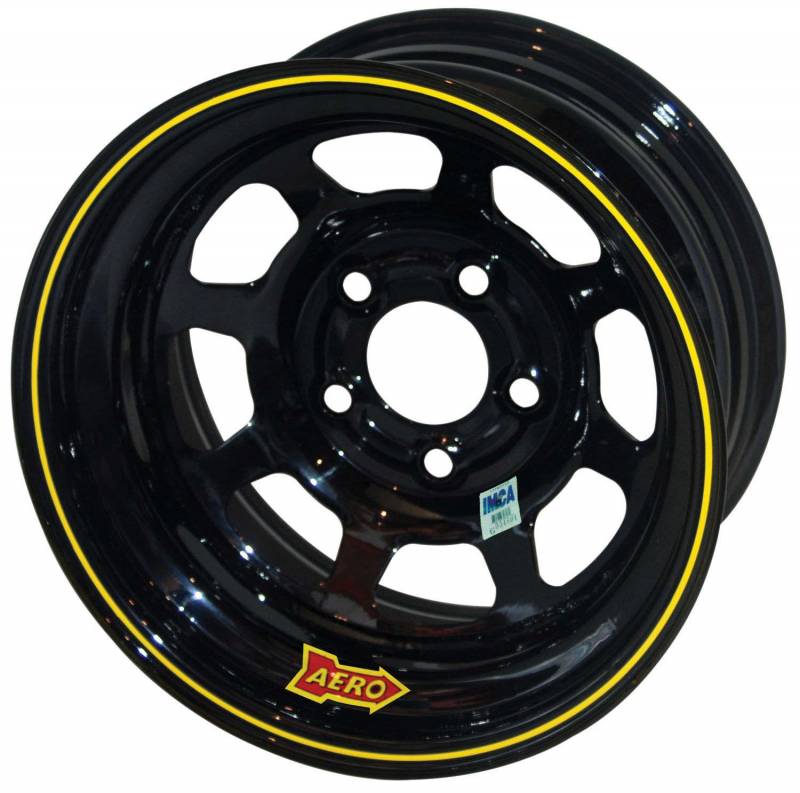 52-184720L 52-Series IMCA Rolled Wheel - Black - 15 x 8 in. - 5 x 4.75 in. Bolt Circle - 2 in. Back Spacing - 19 lbs - Left Rear