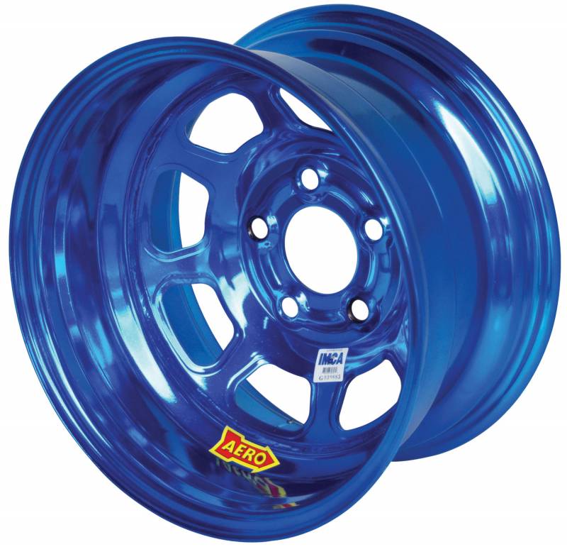 52-985040BLU 52 Series IMCA Rolled Wheel - Blue Chrome - 15 x 8 in. - 5 x 5 in. Bolt Circle - 4 in. Back Spacing - 19 lbs