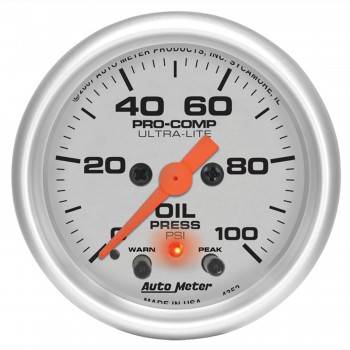 Picture of Auto Meter 4352 2.06 in. Ultra-Lite Electric Oil Pressure Gauge with Peak Memory & Warning - 0-100 PSI