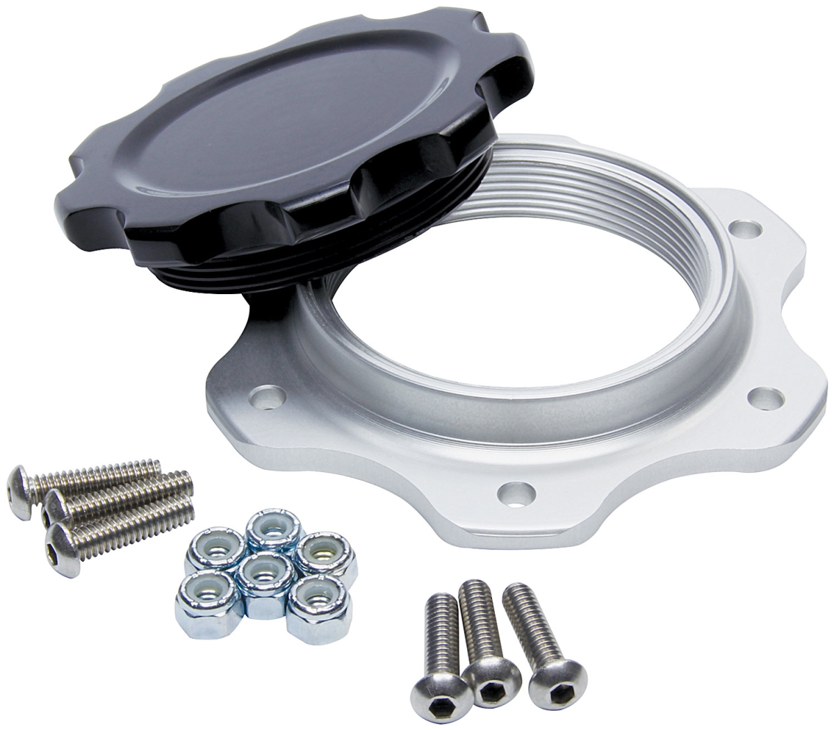 Fuel Cell Cap & Bung JAZ 6-Bolt Black Cap