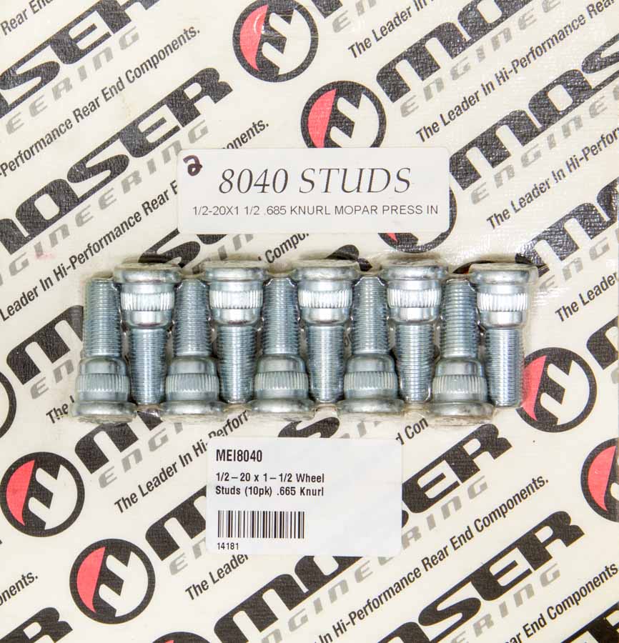 8040 0.5-20 x 1.5 Wheel Studs 0.665 Knurl - Pack of 10