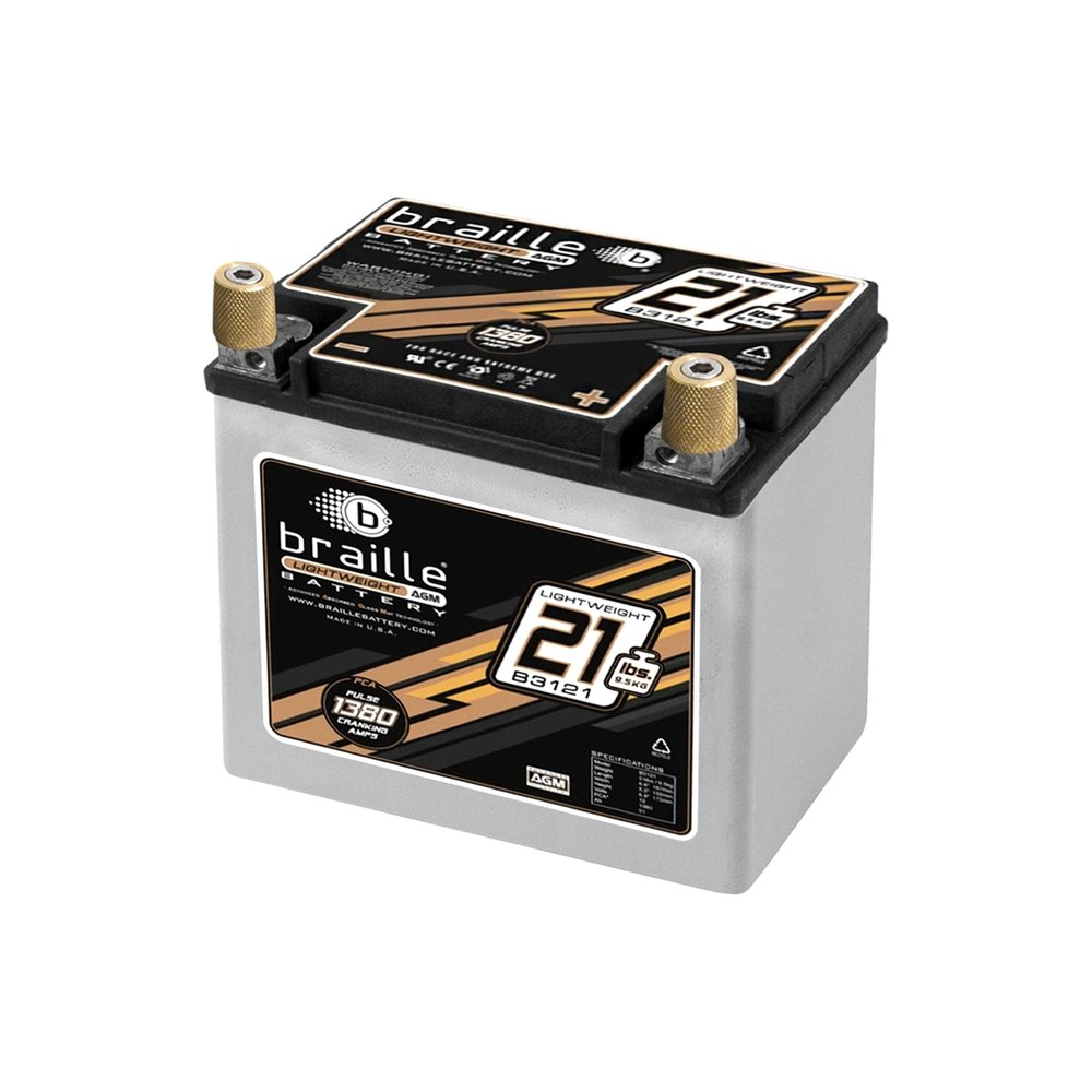 Picture of Braille Auto Battery B3121 21 lbs 1380 PCA Lightweight Racing Battery - 6.6 x 5.1 x 6.8 in.