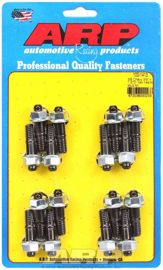 100-1413 6-Point Header Stud Kit for Big Block Chevy - 0.38 x 1.67 in. OAL - Pack of 16